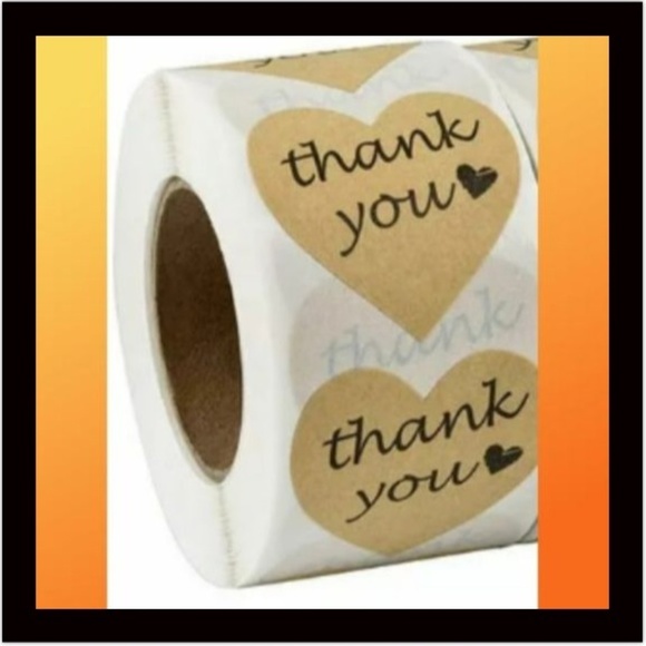 (50) Heart Shaped Thank You Stickers Kraft Paper - Picture 2 of 4